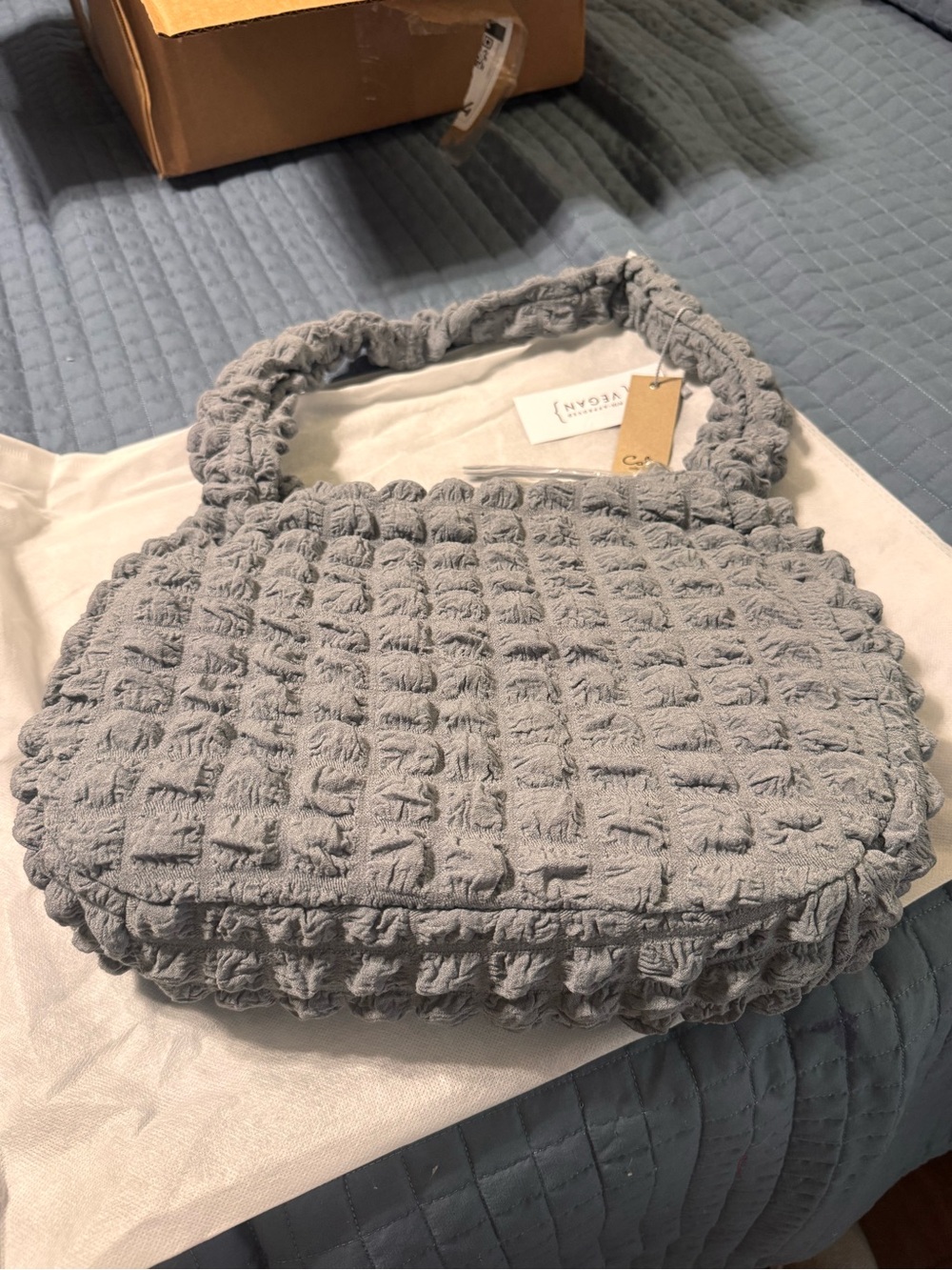 New puffy Textured Slouchy shoulder Bag - Light Gray